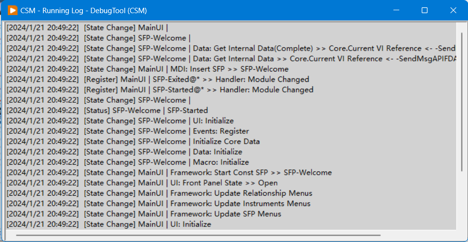 CSM Running Log Window