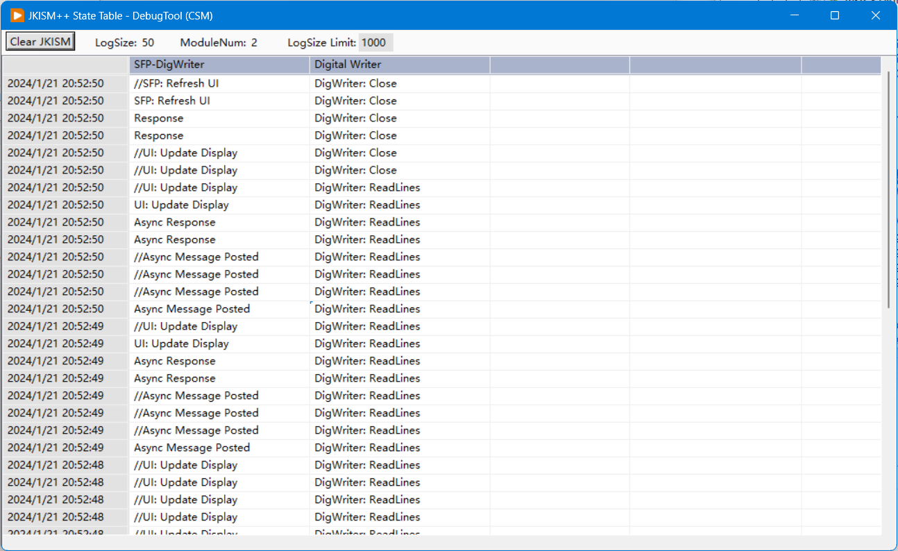 CSM Table Log Window